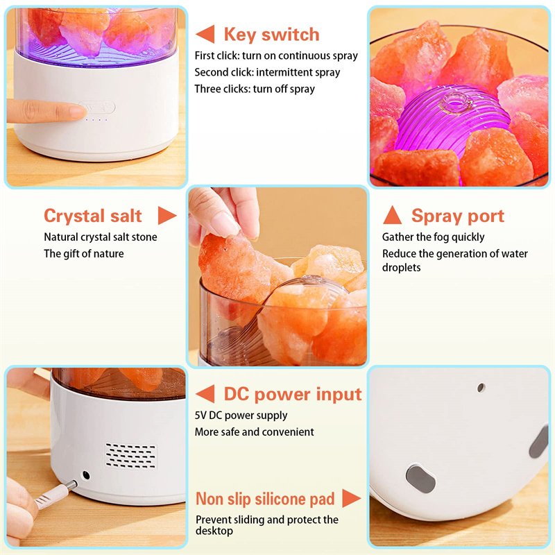 Cool-Mist Impeller Air Humidifier Crystal Salt Aroma Diffuser Incense Machine Fogger Essential Oil Lamp Difusor Ambient Light - Image 5