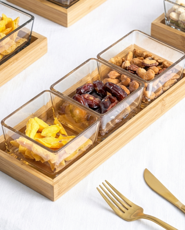 3-pc Square Storage Jar Set with Wooden Tray