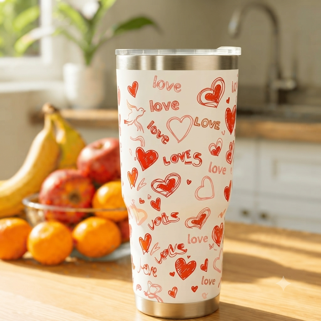 Love Print Stainless Steel Travel Tumbler